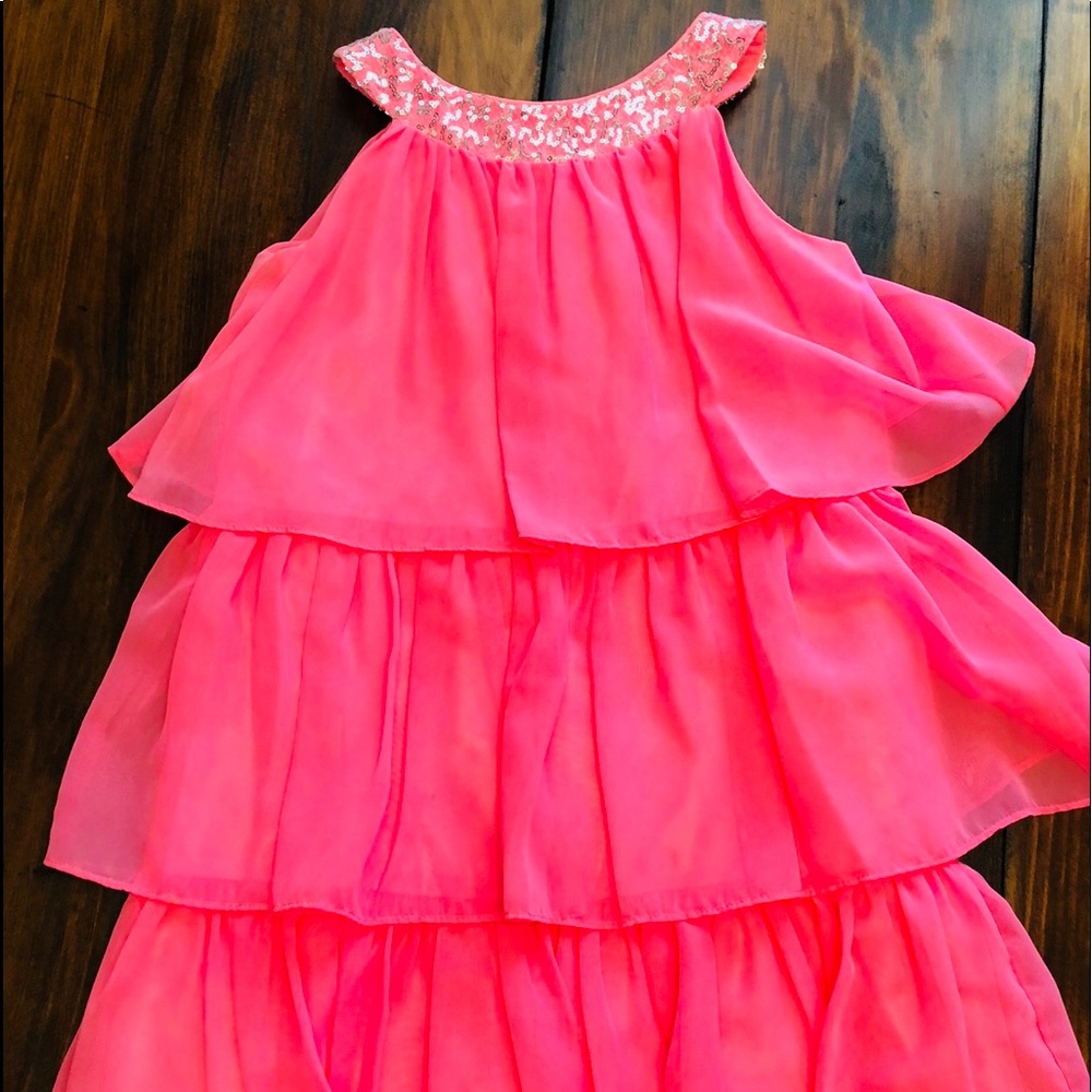 Bubble gum pink dress with rhinestone neck